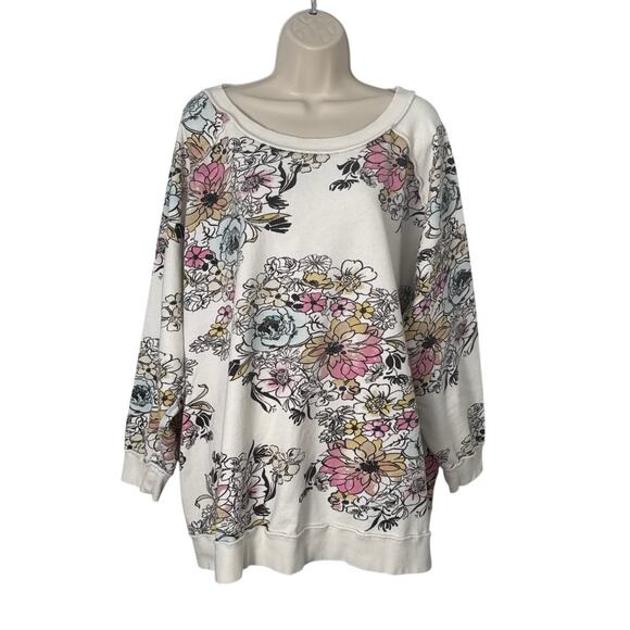 Free People Go On Floral Pastel Oversized Pullover Sweatshirt Size L - Picture 4 of 11
